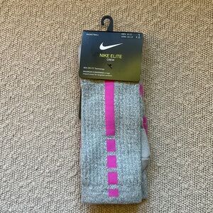 Nike Elite Crew Men's Socks - Gray with Pink Accents
